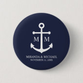 Marineblaue Anker-Hochzeit Button (Vorderseite)