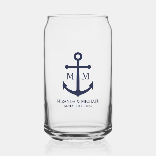 Marineblaue Anker-Hochzeit Dosenglas (Vorderseite)