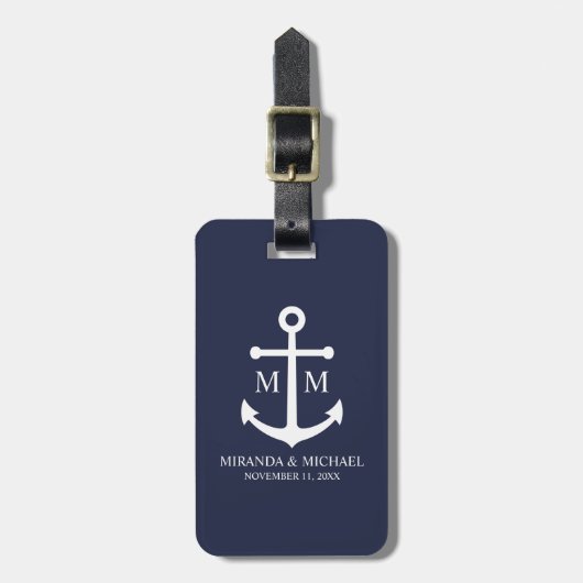 Marineblaue Anker-Hochzeit Gepäckanhänger (Vorderseite vertikal)