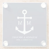 Marineblaue Anker-Hochzeit Glasuntersetzer (Rückseite)