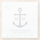 Marineblaue Anker-Hochzeit Glasuntersetzer (Rückseite)