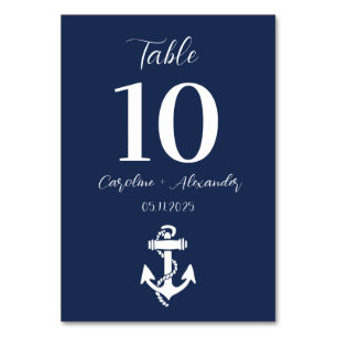 Marineblaue Anker Hochzeit modern elegant Tischnummer