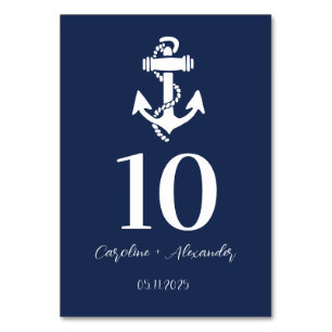 Marineblaue Anker Hochzeit modern elegant Tischnummer