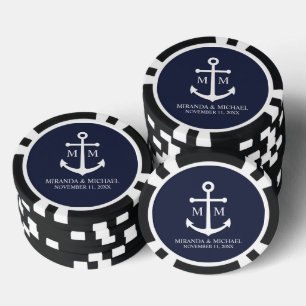 Marineblaue Anker-Hochzeit Pokerchips