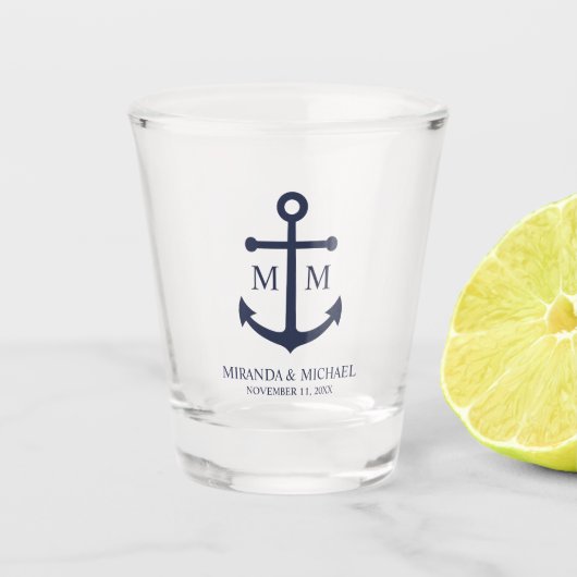 Marineblaue Anker-Hochzeit Schnapsglas (Vorderseite)