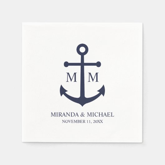Marineblaue Anker-Hochzeit Serviette (Vorderseite)