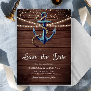 Marineblaue Anker-Hochzeit 'Tying the Knot' Save The Date