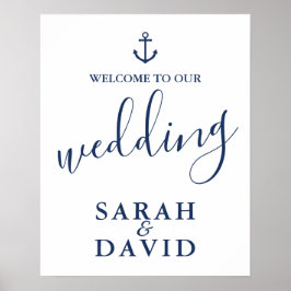 Marineblaue Anker Hochzeit Willkommensschild Poster