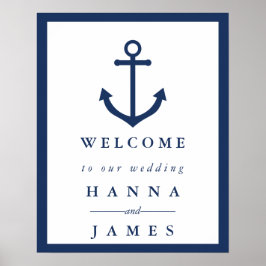 Marineblaue Anker Hochzeit Willkommensschild Poster