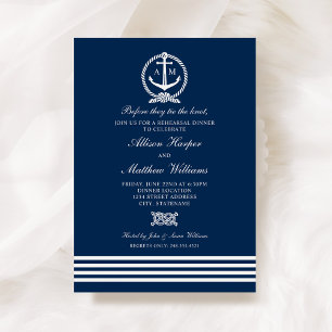 Marineblaue Anker-Hochzeitsprobe-Dinner Einladung