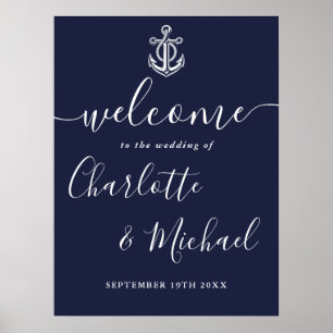 Marineblaue Anker Nautisches Hochzeits-Willkommens Poster