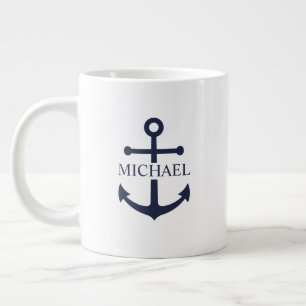 Marineblaue Anker-Personalisierung Name Jumbo-Tasse