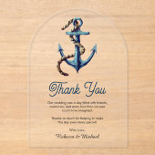 Marineblaue Ankerleine Nautische Hochzeit Danke Acryleinladungen (Vorderseite)
