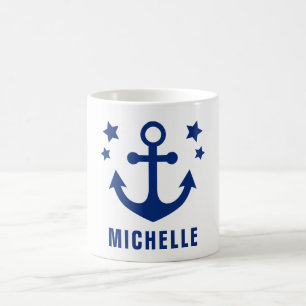 Marineblaue Ankernautik-Cliparts & Sterne Kaffeetasse