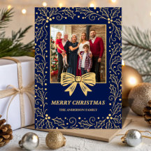 Marineblaue Antik-Gold-Schleife Familien-Weihnacht