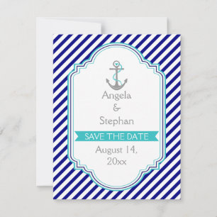 Marineblaue, aquafarbene nautische Hochzeit - Save Einladung