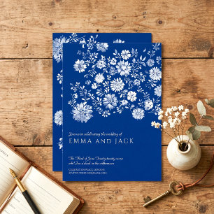 Marineblaue Aquarell-Blumen-Hochzeitseinladung Einladung