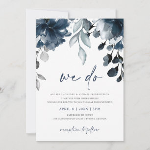 Marineblaue Aquarell-Blumengarten-Hochzeitseinladu Einladung