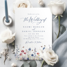 Marineblaue Aquarell-Wildblumenfeld-Hochzeit
