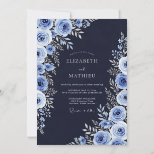Marineblaue Aquarell-Winterhochzeit Einladung