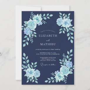Marineblaue arktische Hochzeitsblumen Einladung