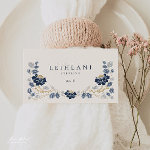 Marineblaue Art Nouveau Flachplatzkarten mit Blume Platzkarte