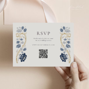 Marineblaue Art Nouveau-RSVP-Karte mit QR RSVP Karte