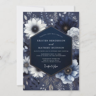 Marineblaue Ätherische Hochzeitsblumen Einladung