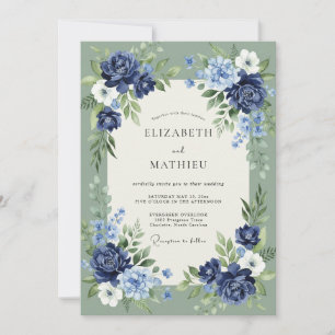 Marineblaue Azurblättrige Eukalyptus-Hochzeit Einladung