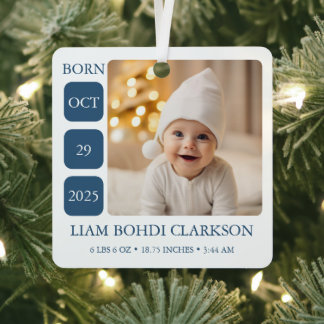 Marineblaue Baby-Jungen-Geburtsstatistiken-Christb Ornament Aus Metall