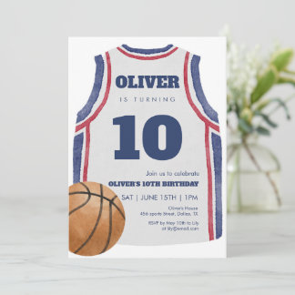 Marineblaue Basketball-Trikot-Geburtstagsfeier Aqu Einladung