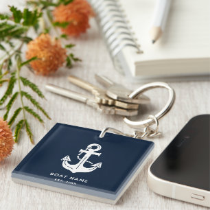 Marineblaue benutzerdefinierte Bootname Schlüsselanhänger