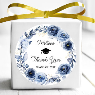 Marineblaue Blumen Abschluss Danke Runder Aufkleber