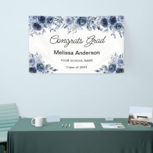 Marineblaue Blumen Abschlussfeier Banner