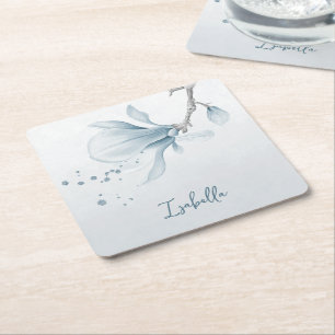 marineblaue Blumen Hochzeit Botanik Rechteckiger Pappuntersetzer