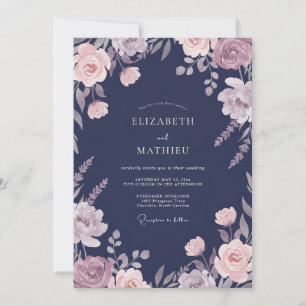 Marineblaue Blumen-Hochzeit Einladung