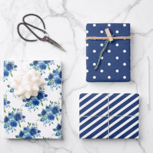 Marineblaue Blumen-Hochzeitsverpackungspapierbögen Geschenkpapier Set