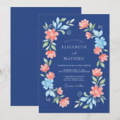 Marineblaue Blumenhochzeit Einladung (Vorne/Hinten)