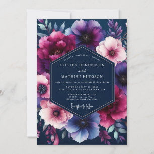 Marineblaue Blumenhochzeit im Juwelton Einladung
