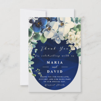 Marineblaue Blumenhochzeits-Dankeskarten Dankeskarte