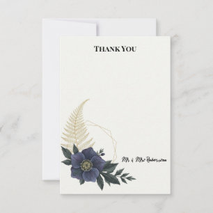 Marineblaue Blumenhochzeits-Dankeskarten Dankeskarte