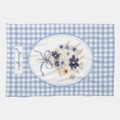 Marineblaue Blumenstrauß Gingham Personalisiert Geschirrtuch (Horizontal)