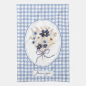 Marineblaue Blumenstrauß Gingham Personalisiert Geschirrtuch (Vertikal)