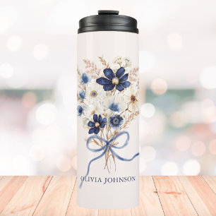 Marineblaue Blumenstrauß-Personalisierte Blumen Thermosbecher