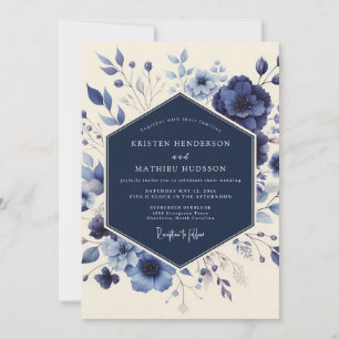 Marineblaue Blumenwiese Hochzeit Einladung