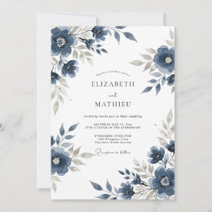 Marineblaue Blumenwiese Hochzeit Einladung