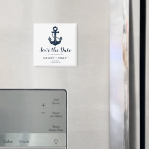 Marineblaue Bootname Anker Save-the-Date Magnet