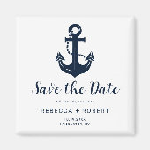 Marineblaue Bootname Anker Save-the-Date Magnet (Vorne)