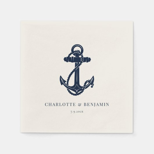 Marineblaue Bootsanker-Hochzeitspapier Serviette (Vorderseite)