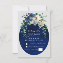 Marineblaue botanische Blumenhochzeit RSVP
